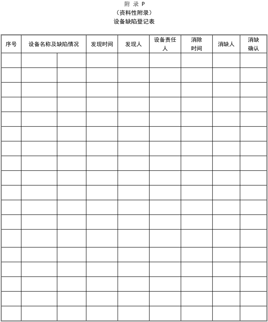 附錄P：設備缺陷登記表